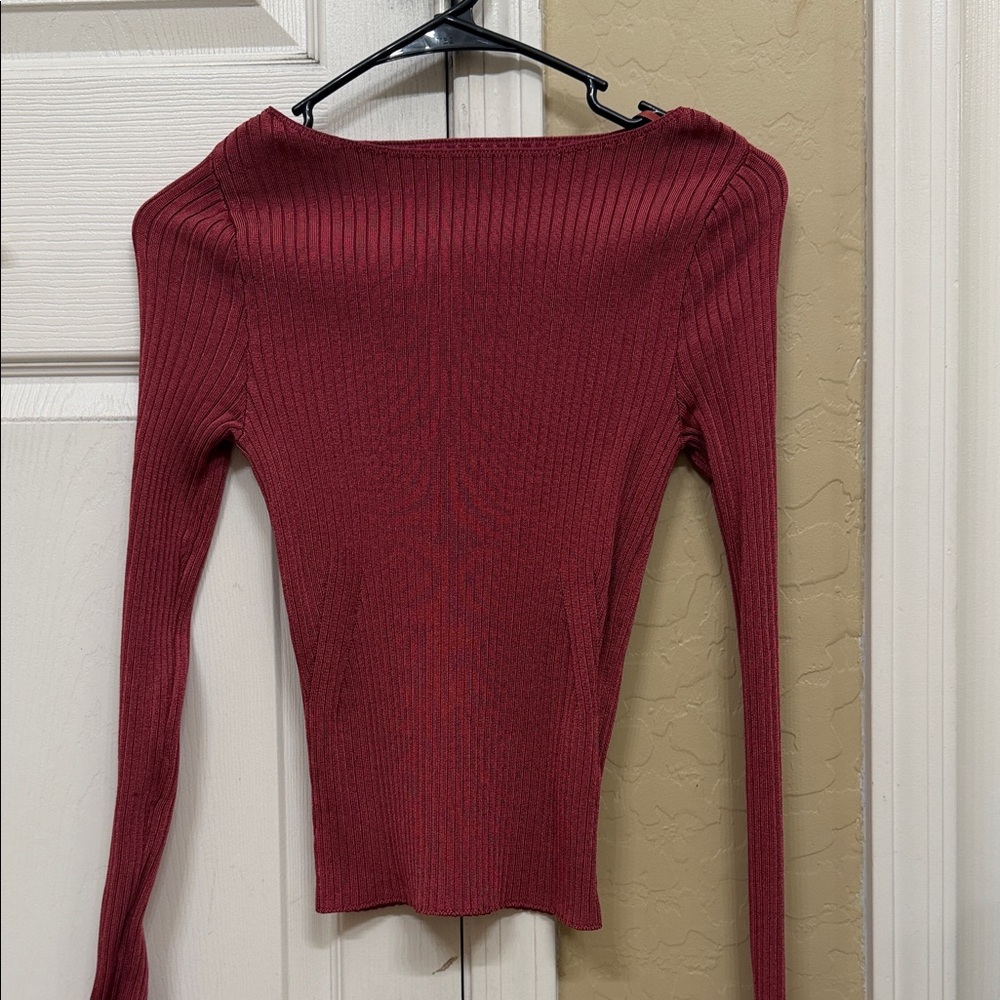 Abercrombie & Fitch Ribbed Boatneck Top - Dusty Rose